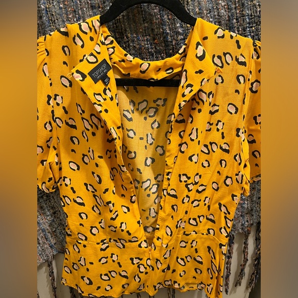 Topshop blouse, canary yellow & black leopard with pinks - Picture 4 of 7